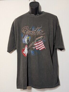 Men's Fender Guitar American Flag Bald Eagle Vintage Wash Graphic Tee XXL
